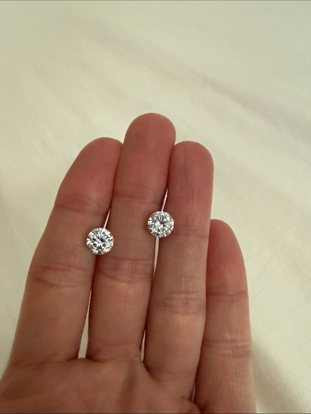 Classic Clear CZ Drop Leverback Earrings - 14k white gold